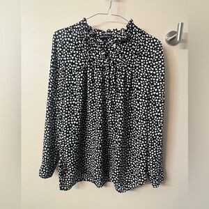 J. Crew Mercantile WOMENS US 2 Black/Cream Heart Print Popover Top